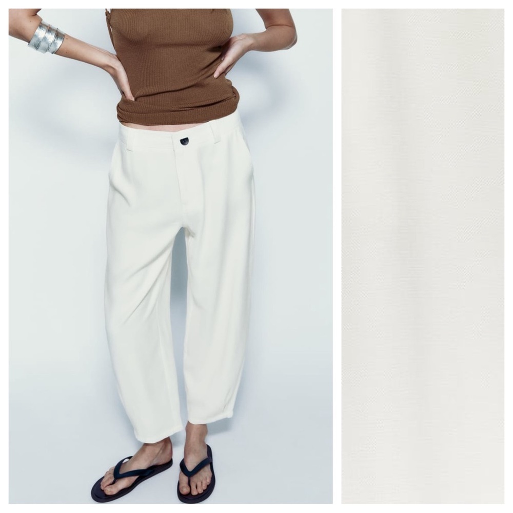NWT. Zara Ecru Sarouel High-Waist Trousers. Size S.